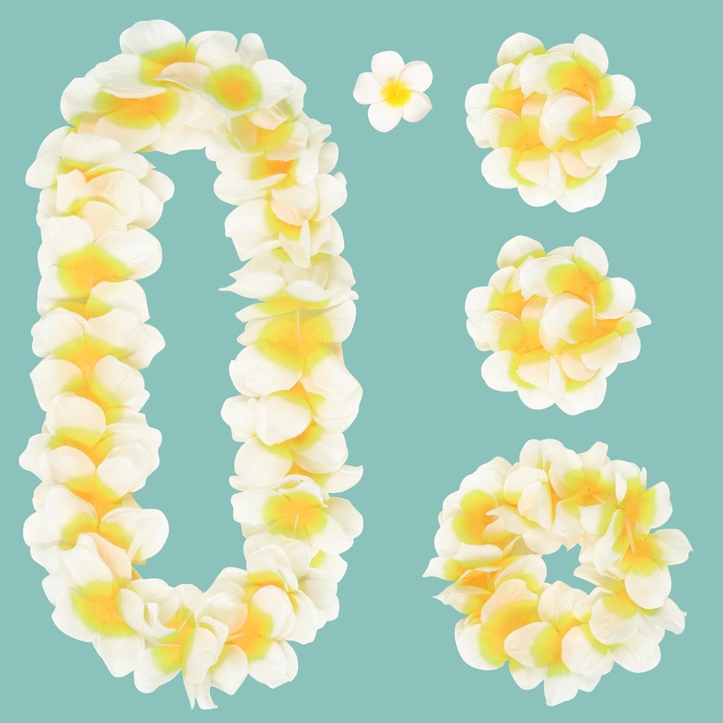 Waipfaru Hawaiian Leis for Luau Party, 5 Pcs Lays Necklace Hawaiian Accessories, Luau Outfits for Women Girls, Flower Leis for Graduation Party Favors Supplies Decorations (Pink)