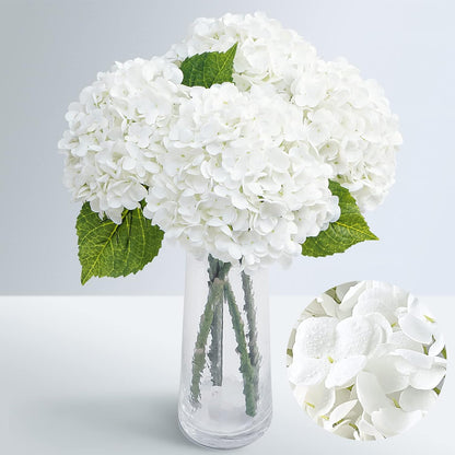 Waipfaru 21" Real Touch White Hydrangea Artificial Flowers with Long Stem & Leaves, Full Latex Faux Hydrangea Flowers for Home Decor Party Floral Arrangements Wedding Bouquets Centerpieces, 3Pcs