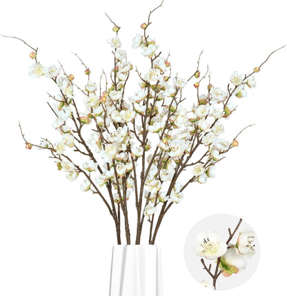 Waipfaru 4 Pcs Faux Cherry Blossom Branches, 36'' Cherry Blossom Tree Decor with Long Stems, Artificial Flowers for Tall Vases Spring Home Decoration (White)