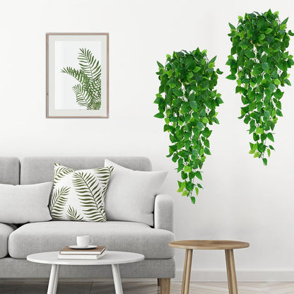 Waipfaru 2pcs Artificial Hanging Plants, 3.6FT Fake Hanging Plants, Fake Ivy Vines with Full Leaves, Faux Hanging Greenery Pothos for Wall Room Bathroom Indoor Outdoor Home Shelf Office Decor