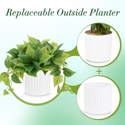 Waipfaru Faux Plants Indoor, Fake Plants, Artificial Plants Indoor with Pothos, Artificial Plant, Fake Potted Plants for Home Shelf Bathroom Kitchen Office Indoor Outdoor Decor, White