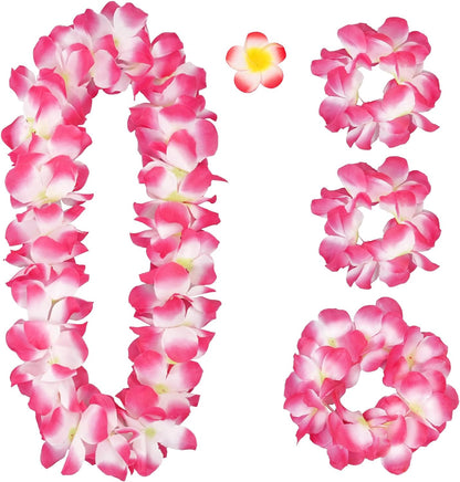 Waipfaru Hawaiian Leis for Luau Party, 5 Pcs Lays Necklace Hawaiian Accessories, Luau Outfits for Women Girls, Flower Leis for Graduation Party Favors Supplies Decorations (Pink)