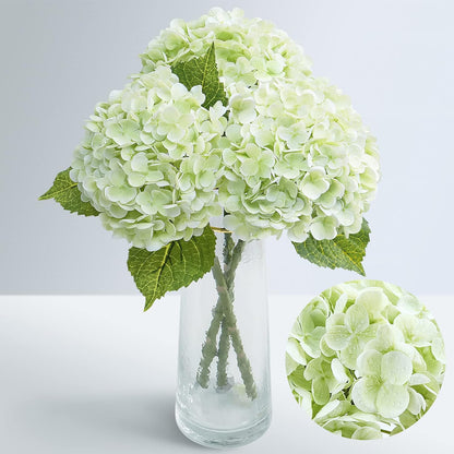 Waipfaru 21" Real Touch White Hydrangea Artificial Flowers with Long Stem & Leaves, Full Latex Faux Hydrangea Flowers for Home Decor Party Floral Arrangements Wedding Bouquets Centerpieces, 3Pcs