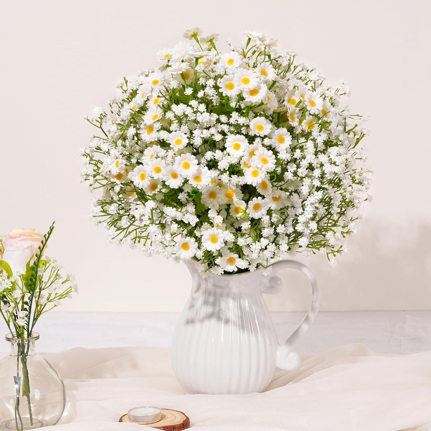 Waipfaru 15Pcs Babys Breath Artificial Flowers, Baby Breath Flowers Artificial Bulk, Real Touch Fake White Flowers, Faux Babies Breath Gypsophila for Wedding Home Decor Floral Arrangement