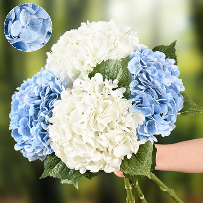 Waipfaru 21" Real Touch White Hydrangea Artificial Flowers with Long Stem & Leaves, Full Latex Faux Hydrangea Flowers for Home Decor Party Floral Arrangements Wedding Bouquets Centerpieces, 3Pcs