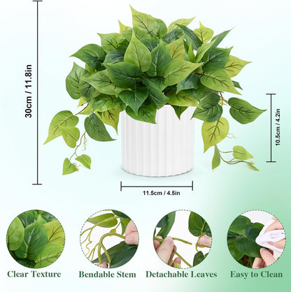 Waipfaru Faux Plants Indoor, Fake Plants, Artificial Plants Indoor with Pothos, Artificial Plant, Fake Potted Plants for Home Shelf Bathroom Kitchen Office Indoor Outdoor Decor, White