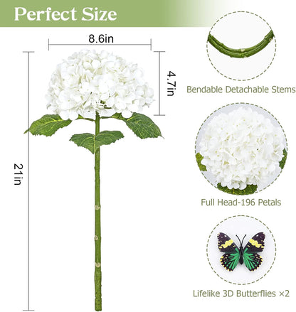 Waipfaru 21" Real Touch White Hydrangea Artificial Flowers with Long Stem & Leaves, Full Latex Faux Hydrangea Flowers for Home Decor Party Floral Arrangements Wedding Bouquets Centerpieces, 3Pcs