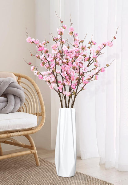 Waipfaru 4 Pcs Faux Cherry Blossom Branches, 36'' Cherry Blossom Tree Decor with Long Stems, Artificial Flowers for Tall Vases Spring Home Decoration (White)