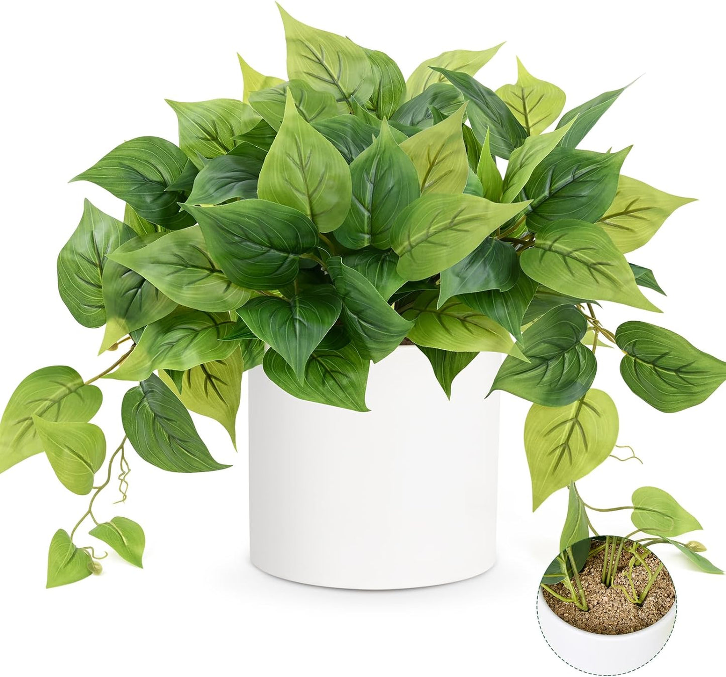 Waipfaru Faux Plants Indoor, Fake Plants, Artificial Plants Indoor with Pothos, Artificial Plant, Fake Potted Plants for Home Shelf Bathroom Kitchen Office Indoor Outdoor Decor, White