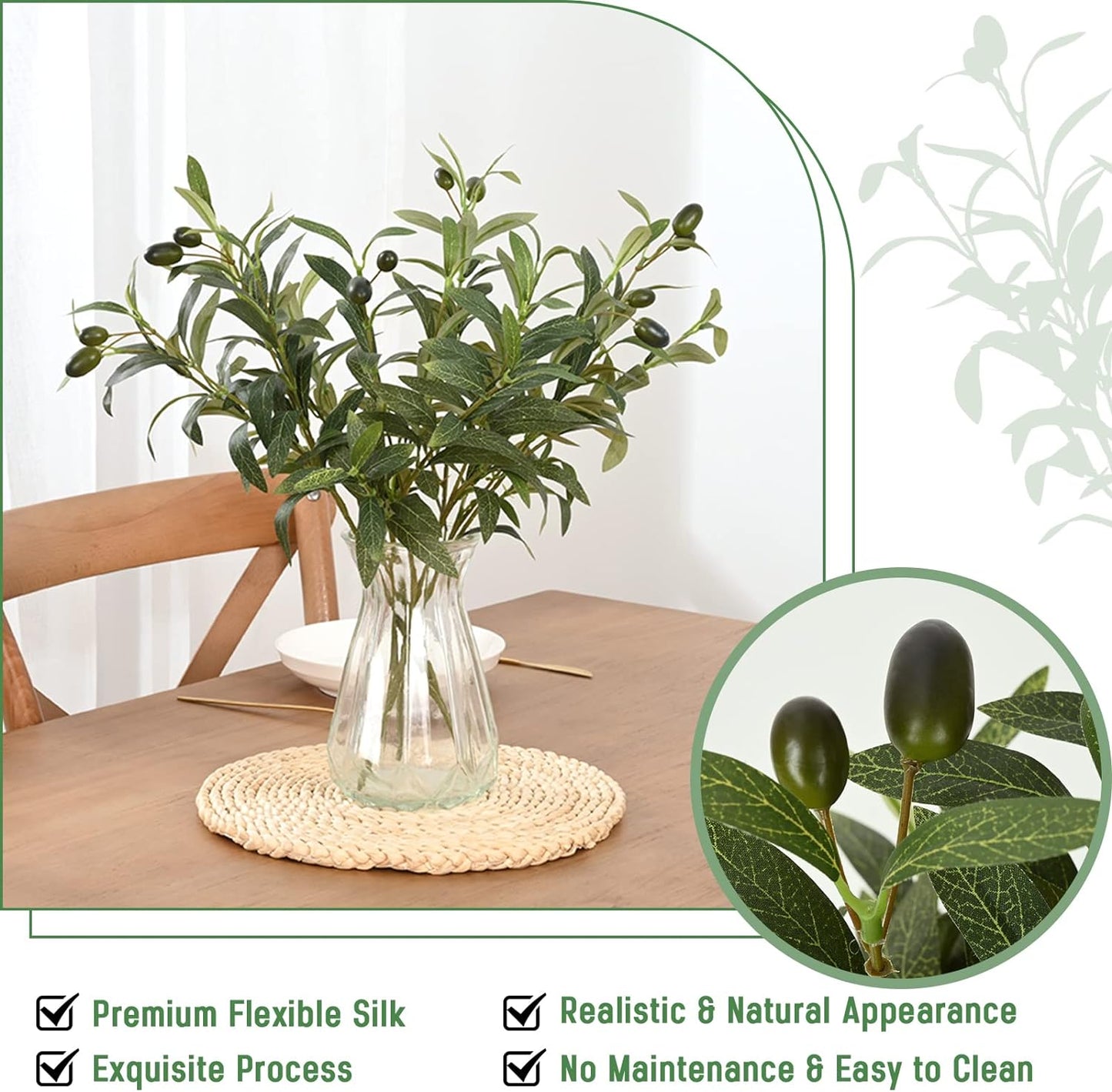 Waipfaru Faux Olive Branches for Vases, Olive Tree Branches with Lifelike Olives, Artificial Greenery Stems Decor for Centerpieces Floral Arrangements Vases (3Pcs, 18 Inch)