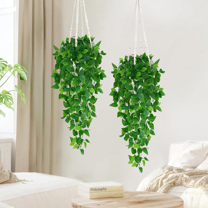 Waipfaru 2pcs Artificial Hanging Plants, 3.6FT Fake Hanging Plants, Fake Ivy Vines with Full Leaves, Faux Hanging Greenery Pothos for Wall Room Bathroom Indoor Outdoor Home Shelf Office Decor