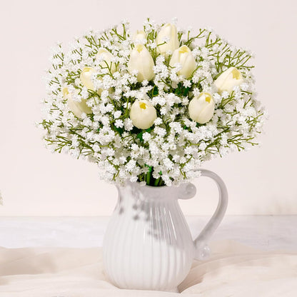 Waipfaru 15Pcs Babys Breath Artificial Flowers, Baby Breath Flowers Artificial Bulk, Real Touch Fake White Flowers, Faux Babies Breath Gypsophila for Wedding Home Decor Floral Arrangement