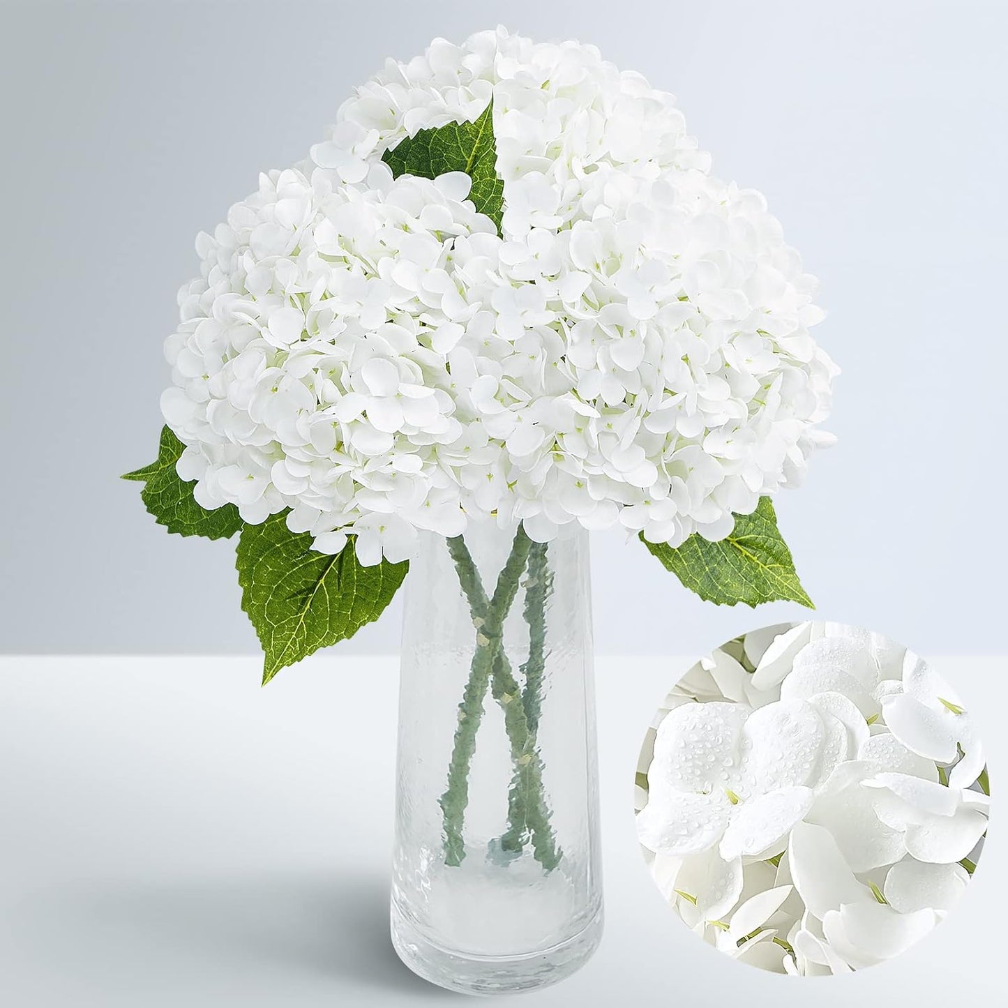 Waipfaru 21" Real Touch White Hydrangea Artificial Flowers with Long Stem & Leaves, Full Latex Faux Hydrangea Flowers for Home Decor Party Floral Arrangements Wedding Bouquets Centerpieces, 3Pcs