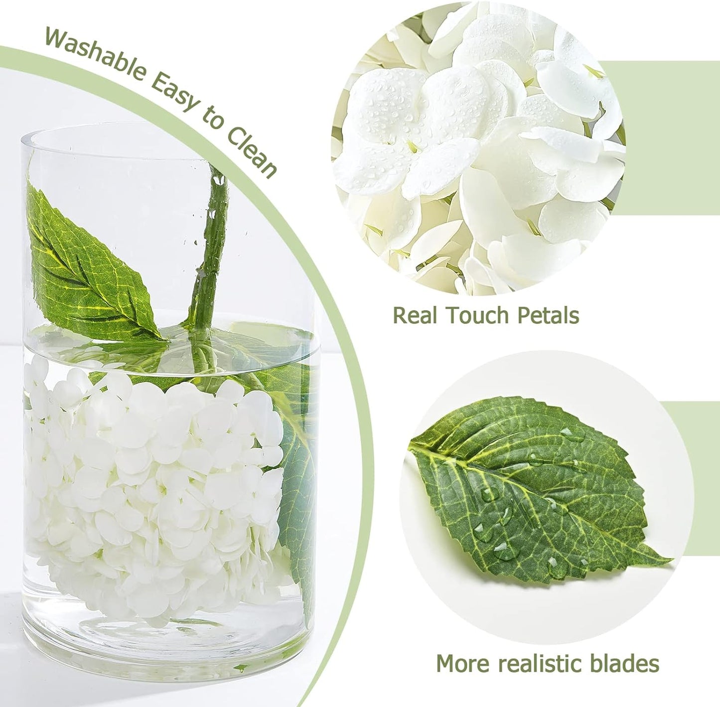 Waipfaru 21" Real Touch White Hydrangea Artificial Flowers with Long Stem & Leaves, Full Latex Faux Hydrangea Flowers for Home Decor Party Floral Arrangements Wedding Bouquets Centerpieces, 3Pcs