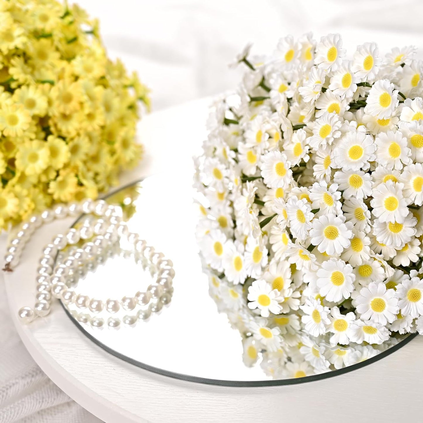 Waipfaru Fake White Flowers, 4 Bouquet/24 Pcs Daisy Flowers Artificial, 10 Inch Fake Daisies Outdoor Plants, Spring Wild Flowers for Wedding Daisy Party Decorations (White)