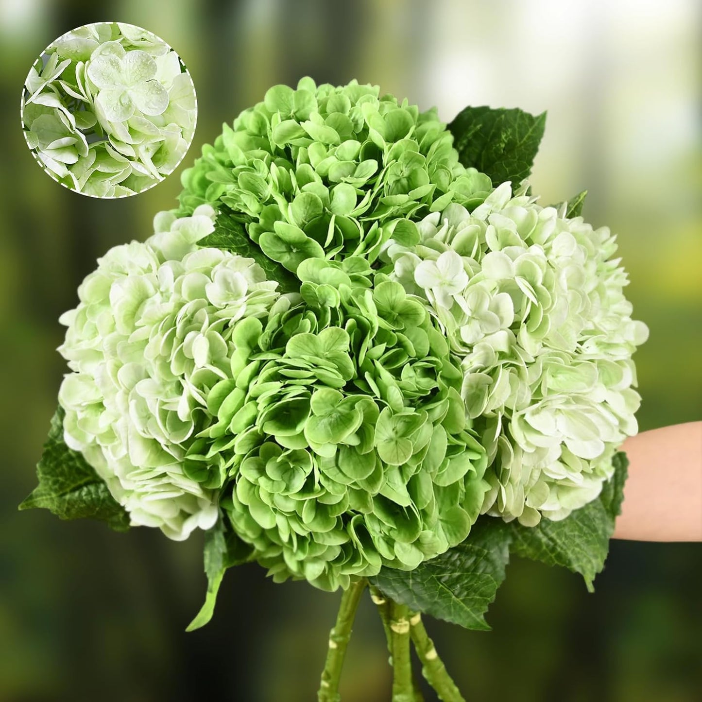 Waipfaru 21" Real Touch White Hydrangea Artificial Flowers with Long Stem & Leaves, Full Latex Faux Hydrangea Flowers for Home Decor Party Floral Arrangements Wedding Bouquets Centerpieces, 3Pcs