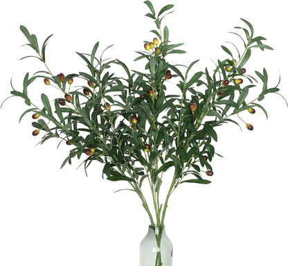 Waipfaru Faux Olive Branches for Vases, Olive Tree Branches with Lifelike Olives, Artificial Greenery Stems Decor for Centerpieces Floral Arrangements Vases (3Pcs, 18 Inch)