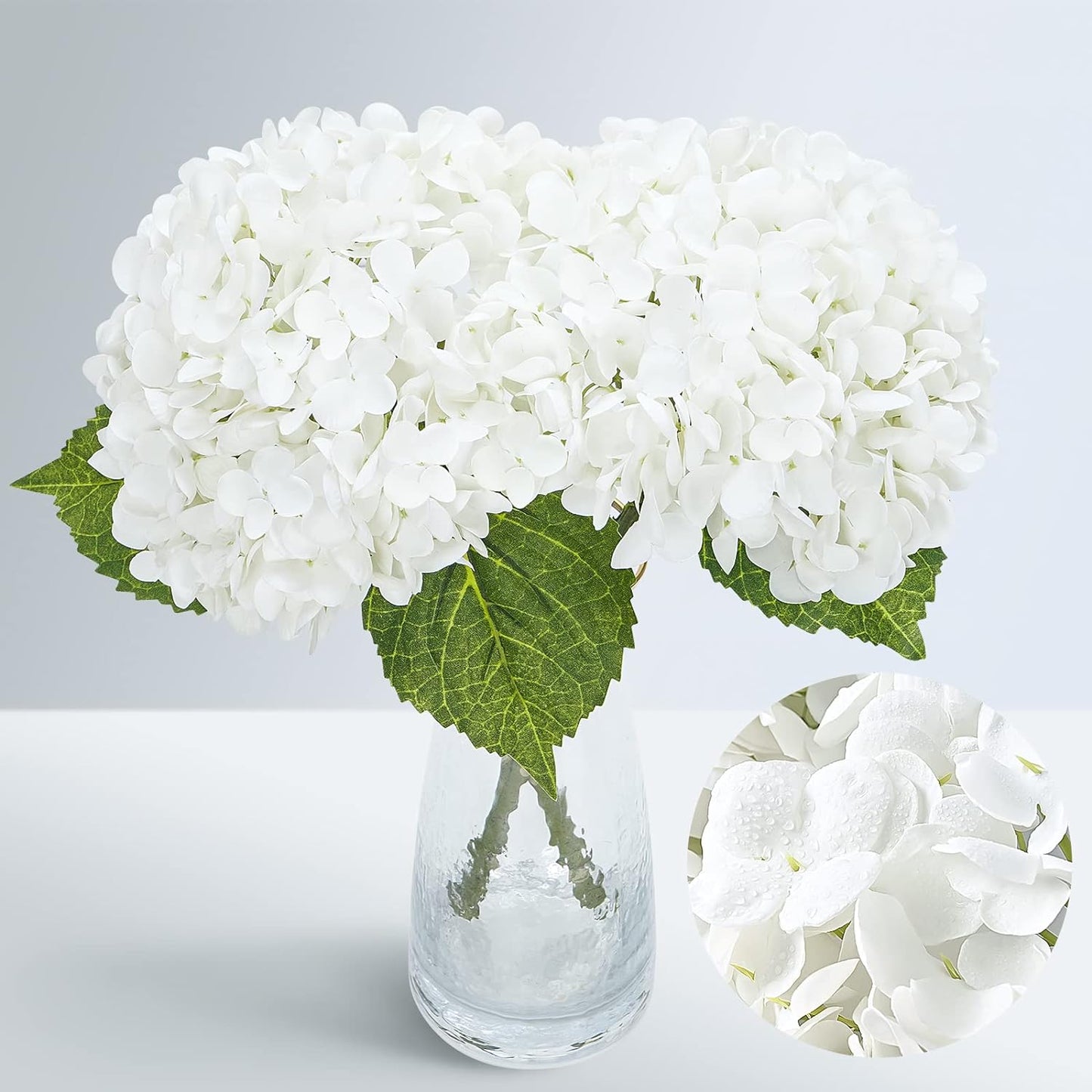 Waipfaru 21" Real Touch White Hydrangea Artificial Flowers with Long Stem & Leaves, Full Latex Faux Hydrangea Flowers for Home Decor Party Floral Arrangements Wedding Bouquets Centerpieces, 3Pcs