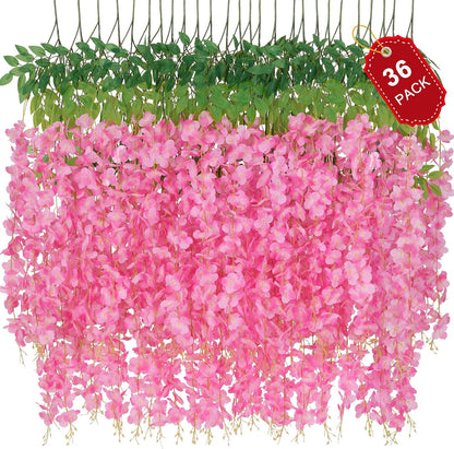 Waipfaru 12 Pack Wisteria Hanging Flowers, 3.6 Feet/Pcs Pink Wisteria Artificial Flowers, Fake Wisteria Flowers Garland, Hanging Wisteria Vines for Bedroom Wedding Home Party Wall Decoration