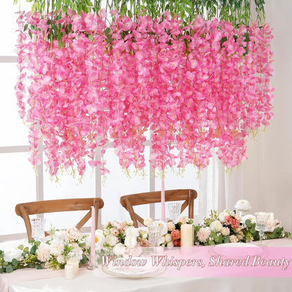 Waipfaru 12 Pack Wisteria Hanging Flowers, 3.6 Feet/Pcs Pink Wisteria Artificial Flowers, Fake Wisteria Flowers Garland, Hanging Wisteria Vines for Bedroom Wedding Home Party Wall Decoration