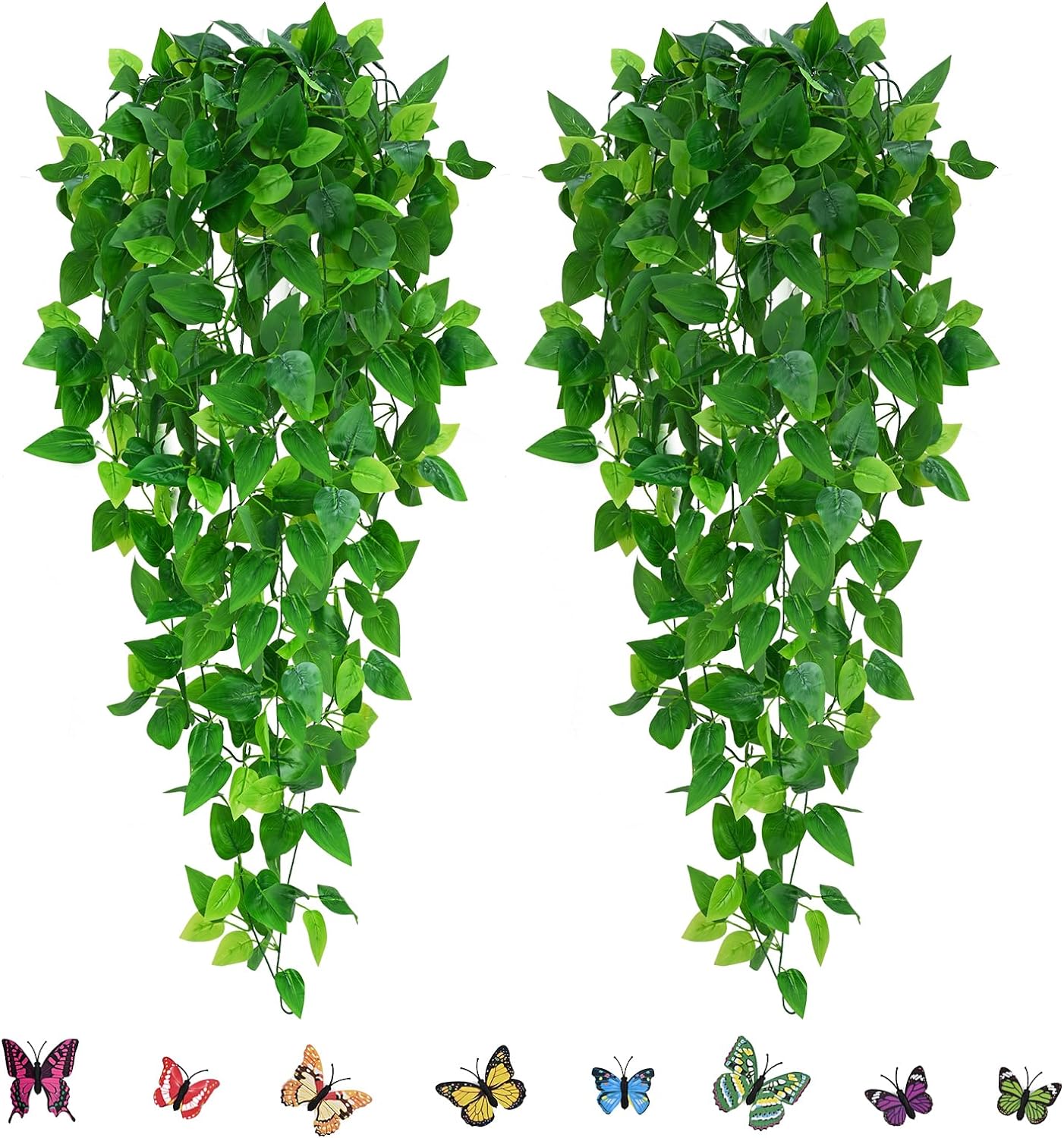 Waipfaru 2pcs Artificial Hanging Plants, 3.6FT Fake Hanging Plants, Fake Ivy Vines with Full Leaves, Faux Hanging Greenery Pothos for Wall Room Bathroom Indoor Outdoor Home Shelf Office Decor