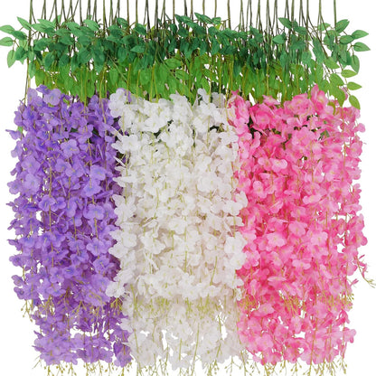 Waipfaru 12 Pack Wisteria Hanging Flowers, 3.6 Feet/Pcs Pink Wisteria Artificial Flowers, Fake Wisteria Flowers Garland, Hanging Wisteria Vines for Bedroom Wedding Home Party Wall Decoration