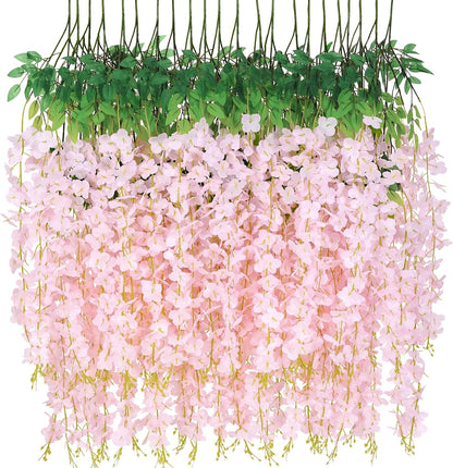 Waipfaru 12 Pack Wisteria Hanging Flowers, 3.6 Feet/Pcs Pink Wisteria Artificial Flowers, Fake Wisteria Flowers Garland, Hanging Wisteria Vines for Bedroom Wedding Home Party Wall Decoration