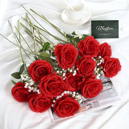 Waipfaru Valentines Day Decor, Real Touch Flowers, Fake Red Roses Artificial Flowers with Long Stems for Wedding Bouquet Floral Arrangements