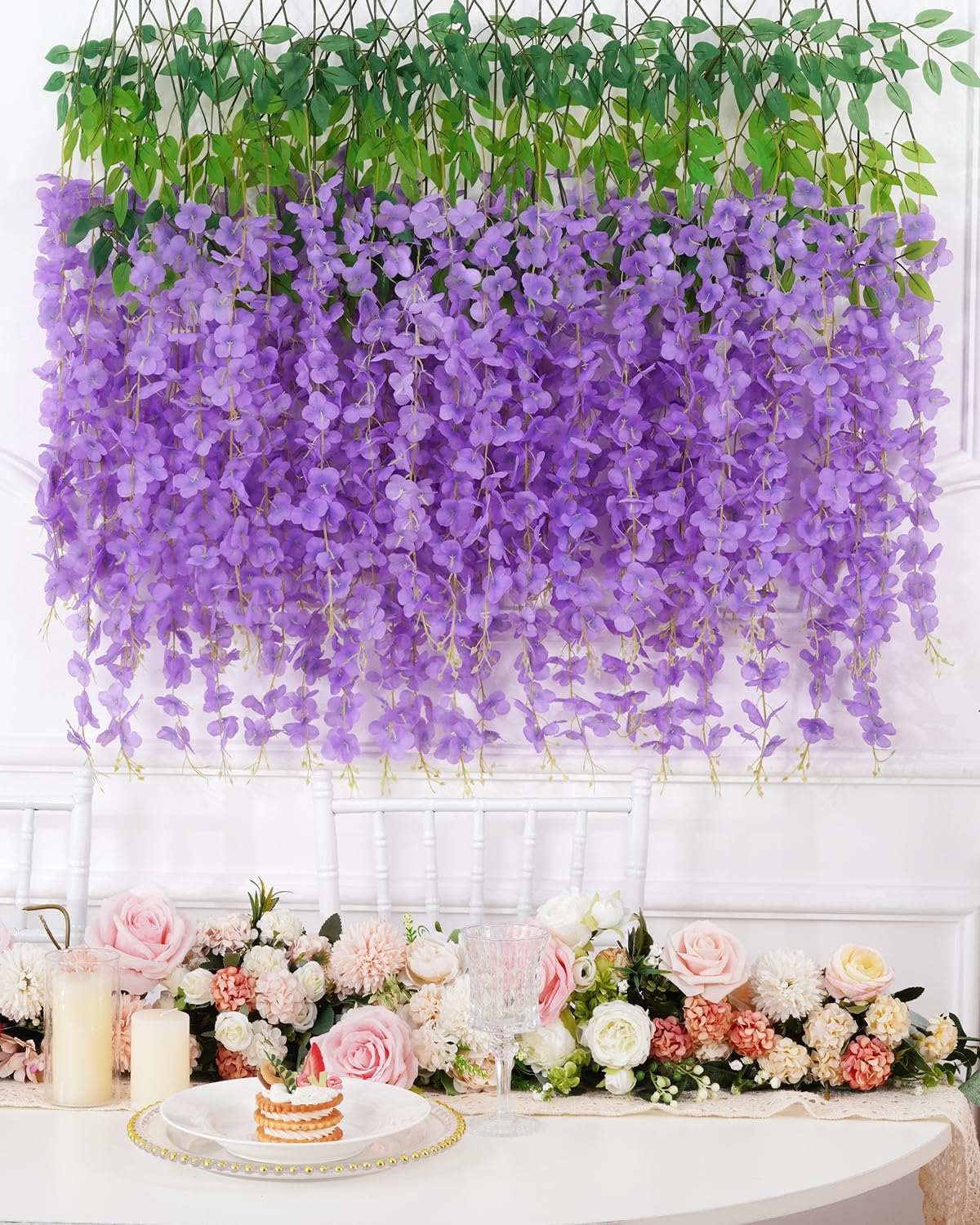 Waipfaru 12 Pack Wisteria Hanging Flowers, 3.6 Feet/Pcs Pink Wisteria Artificial Flowers, Fake Wisteria Flowers Garland, Hanging Wisteria Vines for Bedroom Wedding Home Party Wall Decoration