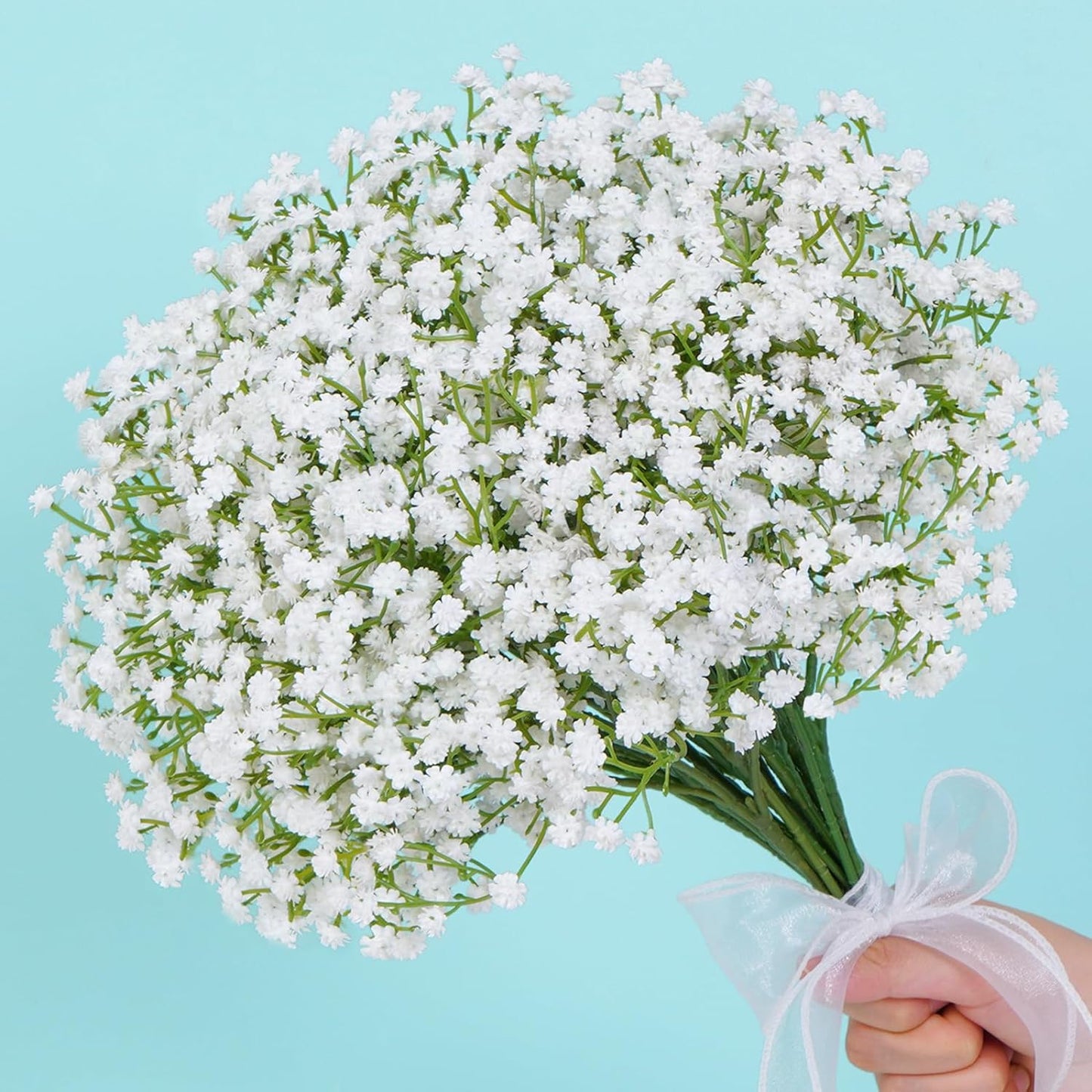 Waipfaru 15Pcs Babys Breath Artificial Flowers, Baby Breath Flowers Artificial Bulk, Real Touch Fake White Flowers, Faux Babies Breath Gypsophila for Wedding Home Decor Floral Arrangement