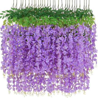 Waipfaru 12 Pack Wisteria Hanging Flowers, 3.6 Feet/Pcs Pink Wisteria Artificial Flowers, Fake Wisteria Flowers Garland, Hanging Wisteria Vines for Bedroom Wedding Home Party Wall Decoration