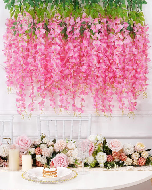 Waipfaru 12 Pack Wisteria Hanging Flowers, 3.6 Feet/Pcs Pink Wisteria Artificial Flowers, Fake Wisteria Flowers Garland, Hanging Wisteria Vines for Bedroom Wedding Home Party Wall Decoration