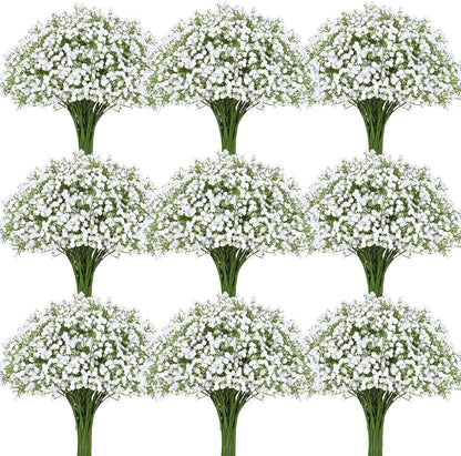 Waipfaru 15Pcs Babys Breath Artificial Flowers, Baby Breath Flowers Artificial Bulk, Real Touch Fake White Flowers, Faux Babies Breath Gypsophila for Wedding Home Decor Floral Arrangement